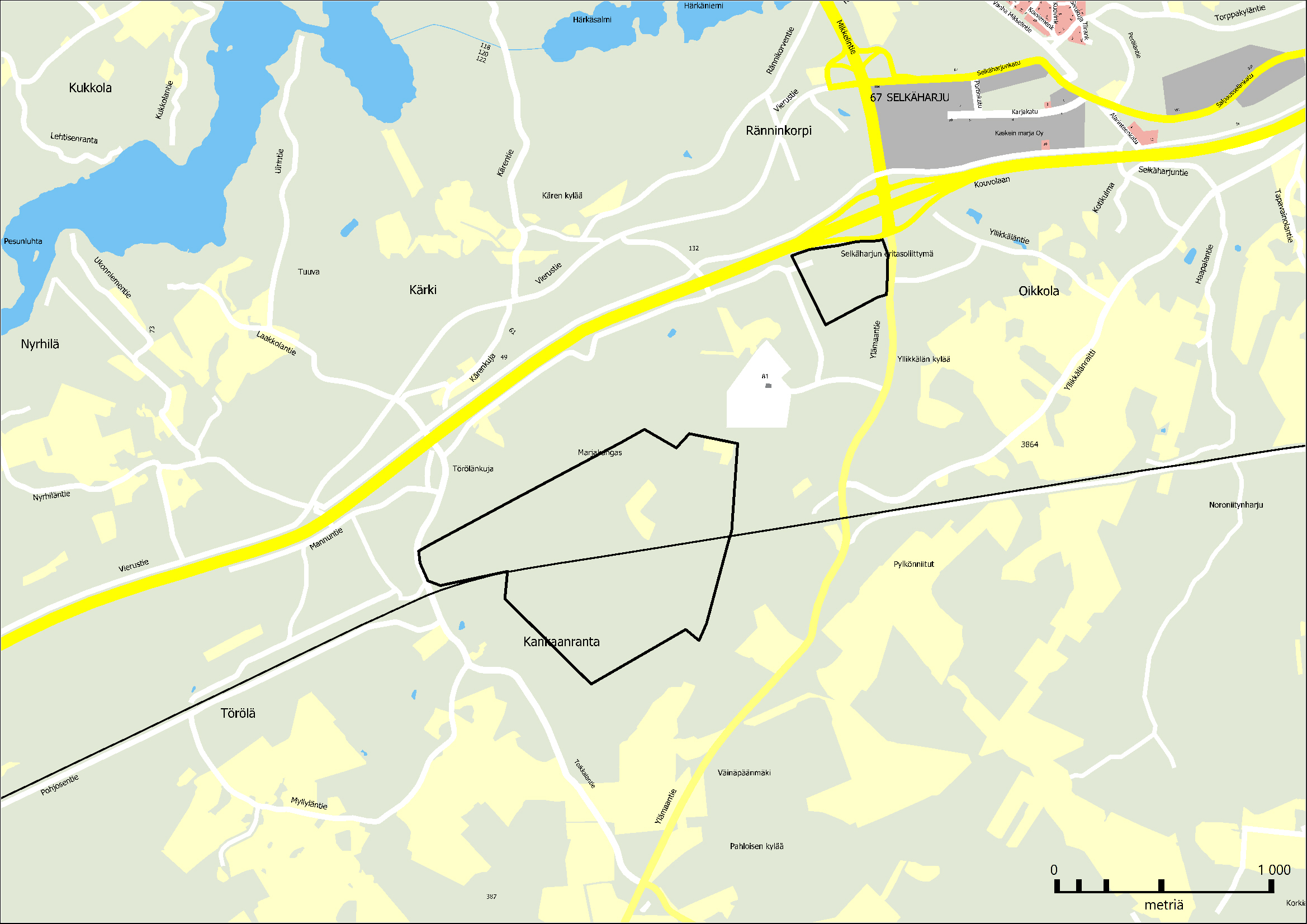 Yllikkälän osayleiskaavan suunnittelualueen rajaus.