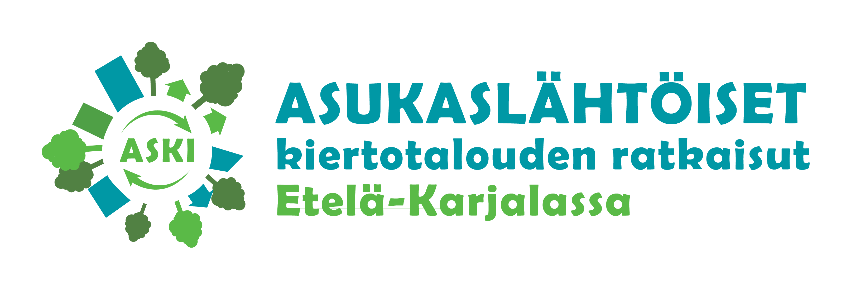 Logo with the text Asukaslähtöiset kiertotalouden ratkaisut Etelä-Karjalassa.