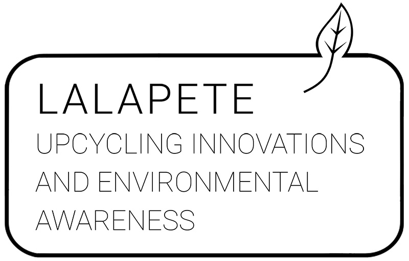 Logo, jossa lukee Lalapete upcycling innovations and environmental awareness.
