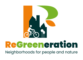 Logo with the text Regreeneration neighborhoods for people and nature.