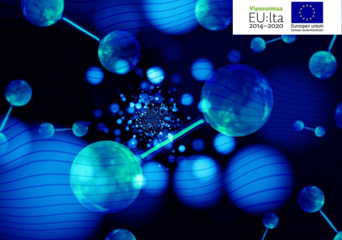 Sinisiä pallokuvioita mustalla taustalla.