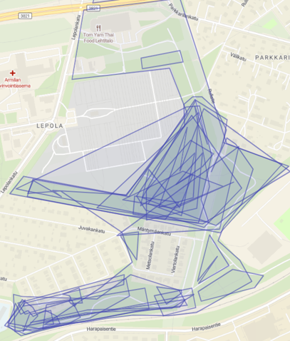Alakylän ja Parkkarilan lähtökyselyn yhteenvedon kartta.