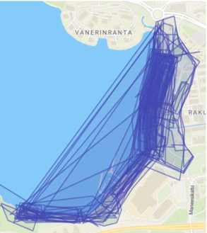 Rakuunamäen rantaraitin lähtökyselyn yhteenvedon kartta.