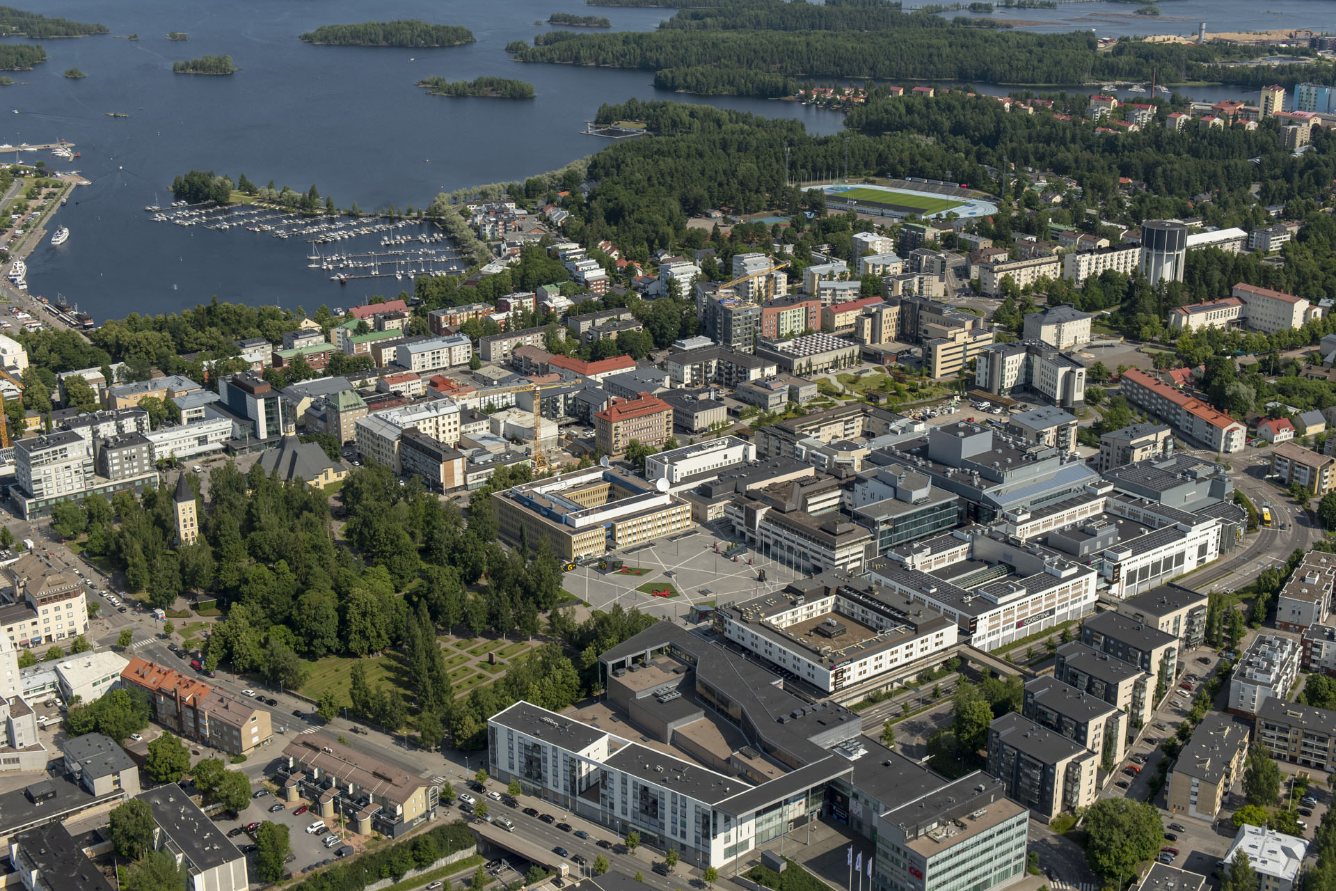 Lappeenrannan keskusta ilmasta kuvattuna.